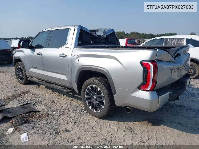 2023 Toyota Tundra Crewmax Limited VIN: 5TFJA5AB7PX027003 Lot: 40591680