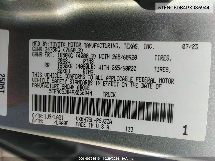 5TFNC5DB4PX036944 2023 Toyota Tundra Hybrid Platinum