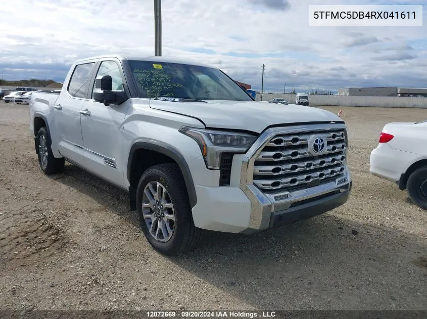 2024 Toyota Tundra Hybrid Platinum VIN: 5TFMC5DB4RX041611 Lot: 12072669