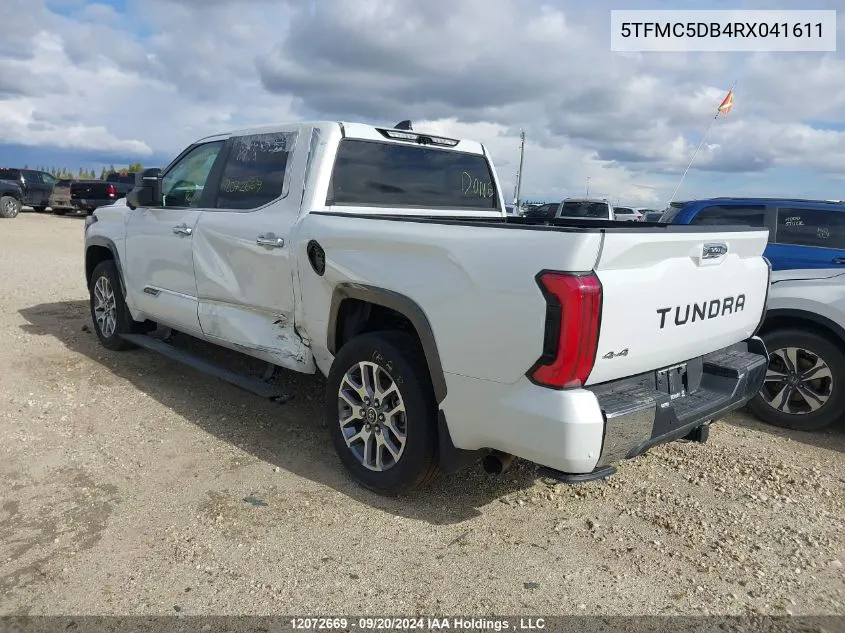 2024 Toyota Tundra Hybrid Platinum VIN: 5TFMC5DB4RX041611 Lot: 12072669