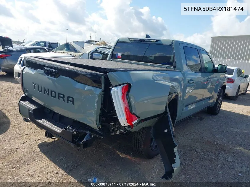 2024 Toyota Tundra Platinum VIN: 5TFNA5DB4RX181474 Lot: 39875711