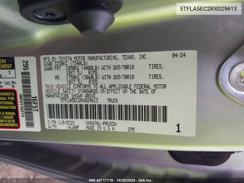 5TFLA5EC2RX029613 2024 Toyota Tundra Sr5