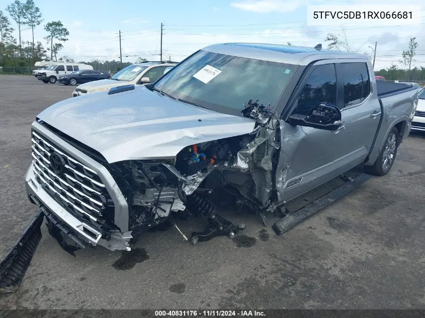 2024 Toyota Tundra Hybrid Capstone VIN: 5TFVC5DB1RX066681 Lot: 40831176