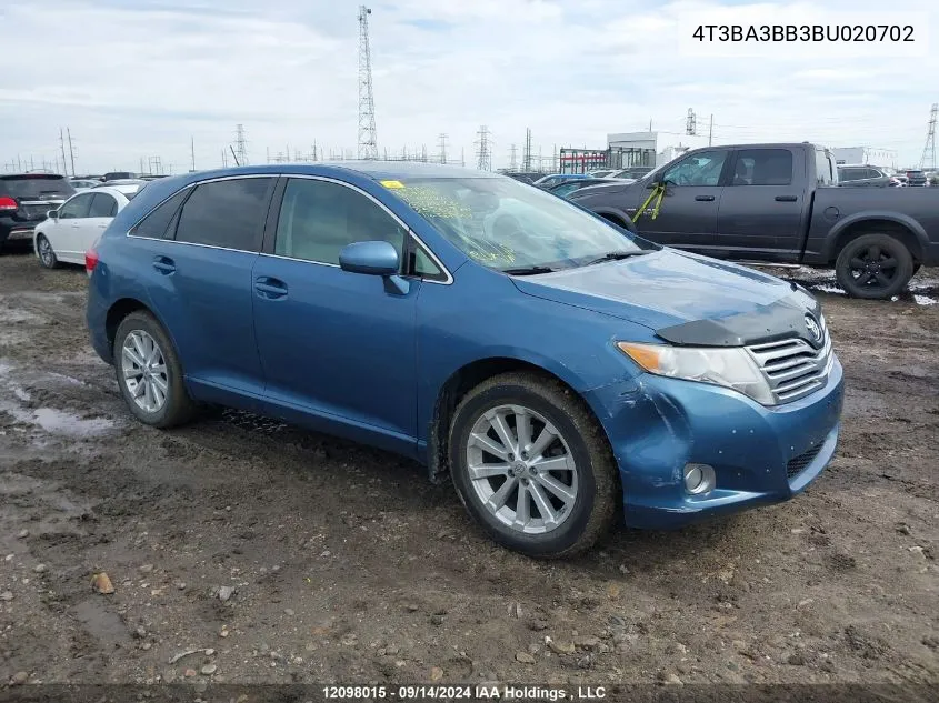 2011 Toyota Venza VIN: 4T3BA3BB3BU020702 Lot: 12098015