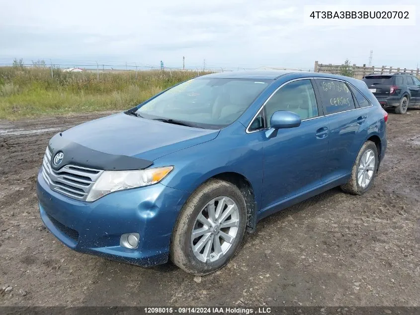 2011 Toyota Venza VIN: 4T3BA3BB3BU020702 Lot: 12098015