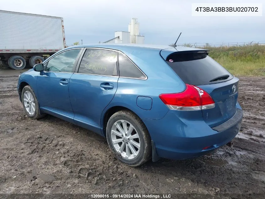 2011 Toyota Venza VIN: 4T3BA3BB3BU020702 Lot: 12098015