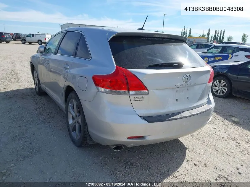 2011 Toyota Venza VIN: 4T3BK3BB0BU048308 Lot: 12105892