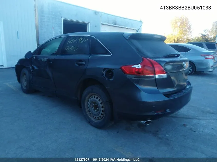 2011 Toyota Venza Base V6 VIN: 4T3BK3BB2BU051033 Lot: 12127907