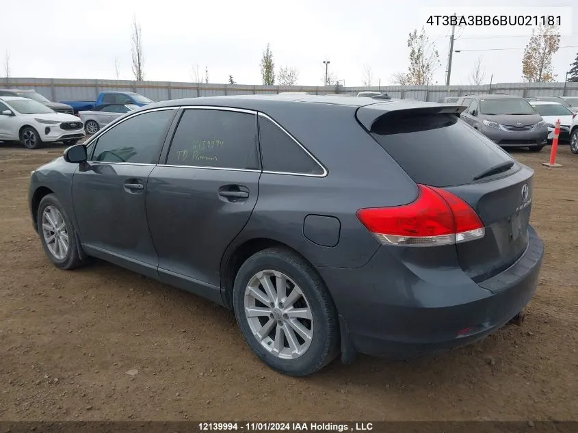 2011 Toyota Venza VIN: 4T3BA3BB6BU021181 Lot: 12139994