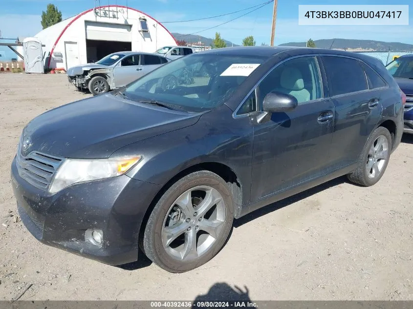 2011 Toyota Venza VIN: 4T3BK3BB0BU047417 Lot: 40392436