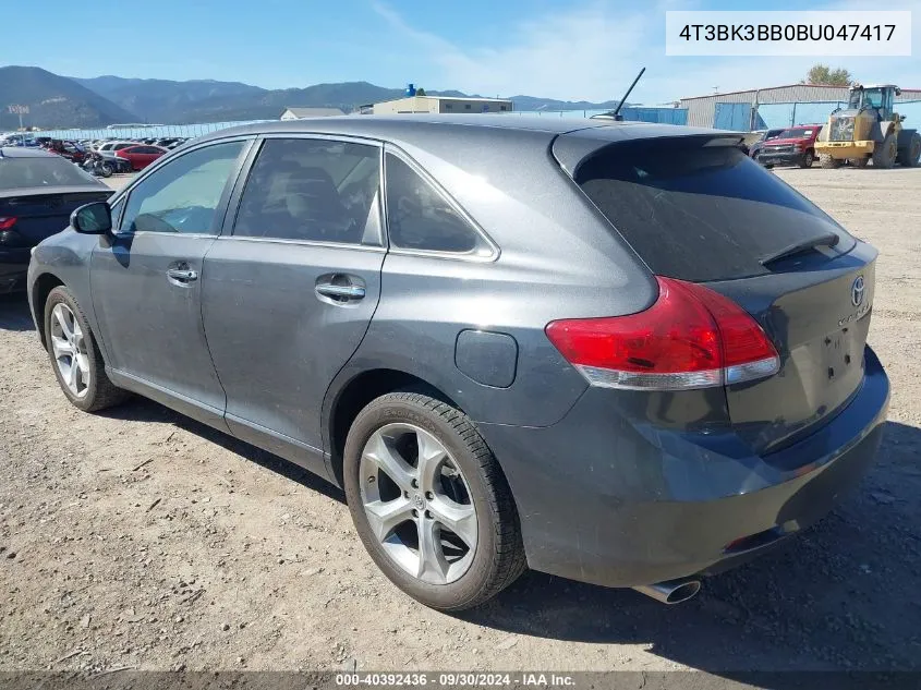 2011 Toyota Venza VIN: 4T3BK3BB0BU047417 Lot: 40392436