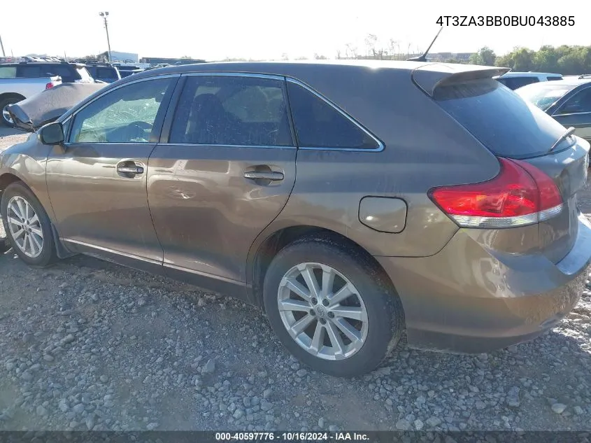 2011 Toyota Venza VIN: 4T3ZA3BB0BU043885 Lot: 40597776