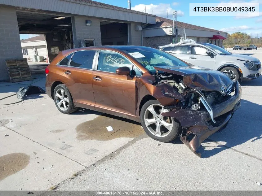 2011 Toyota Venza Base V6 VIN: 4T3BK3BB0BU049345 Lot: 40616178