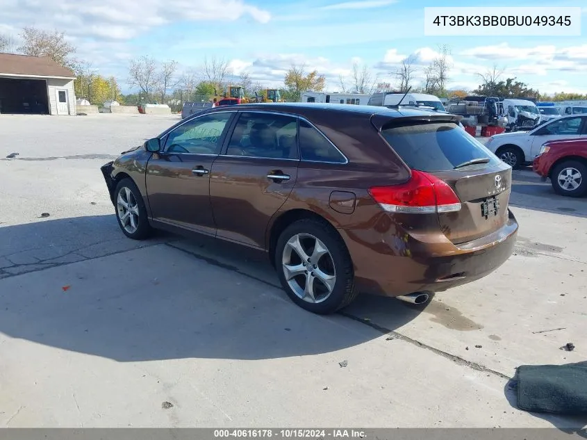 2011 Toyota Venza Base V6 VIN: 4T3BK3BB0BU049345 Lot: 40616178