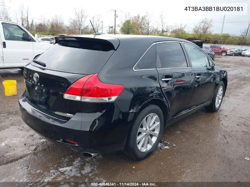 2011 Toyota Venza VIN: 4T3BA3BB1BU020181 Lot: 40846341