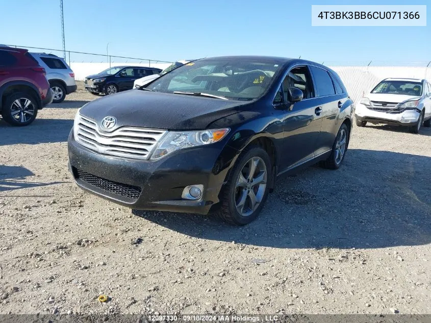 2012 Toyota Venza Base V6 VIN: 4T3BK3BB6CU071366 Lot: 12097330