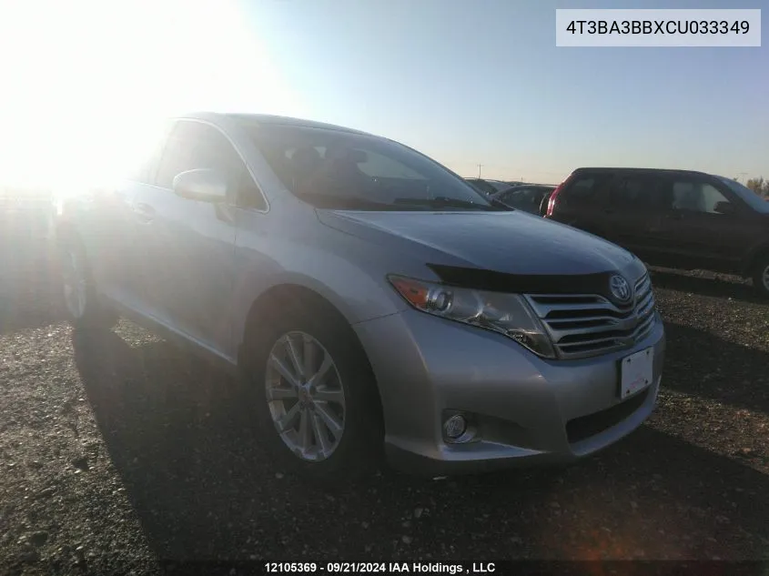 2012 Toyota Venza Le/Xle VIN: 4T3BA3BBXCU033349 Lot: 12105369