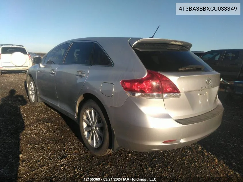 2012 Toyota Venza Le/Xle VIN: 4T3BA3BBXCU033349 Lot: 12105369