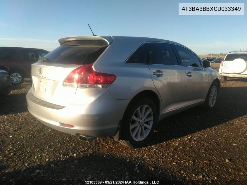 2012 Toyota Venza Le/Xle VIN: 4T3BA3BBXCU033349 Lot: 12105369