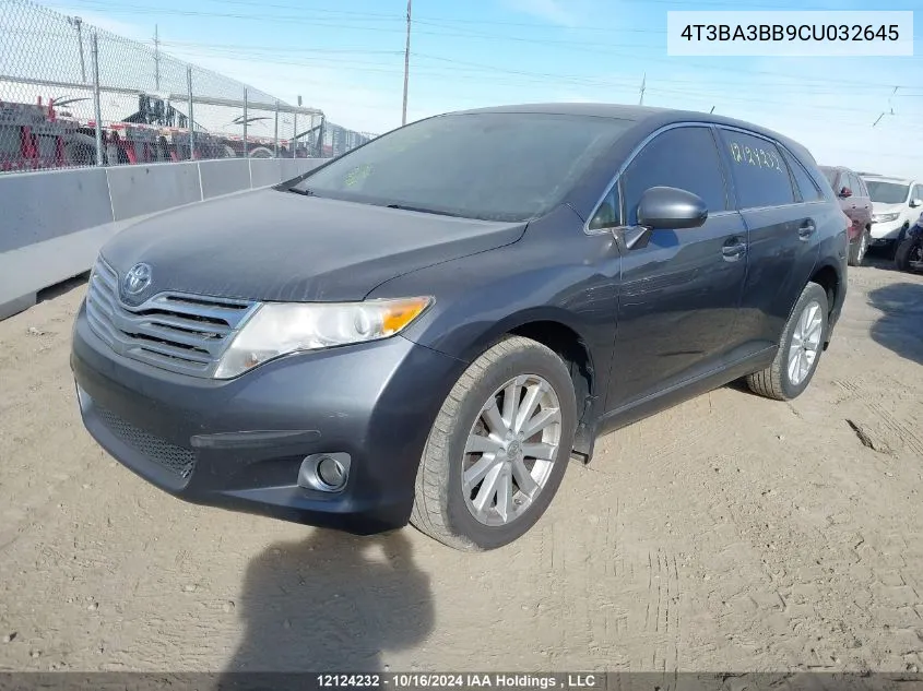 2012 Toyota Venza VIN: 4T3BA3BB9CU032645 Lot: 12124232