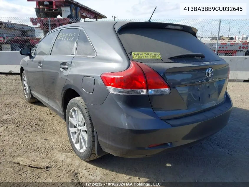 2012 Toyota Venza VIN: 4T3BA3BB9CU032645 Lot: 12124232