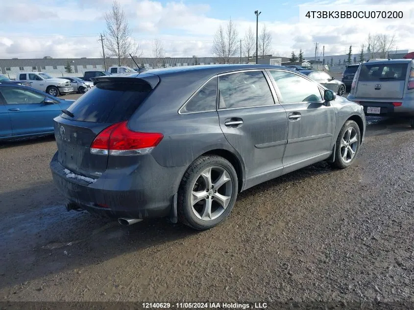 2012 Toyota Venza Le/Xle/Limited VIN: 4T3BK3BB0CU070200 Lot: 12140629