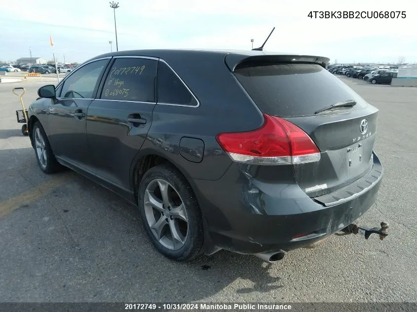 2012 Toyota Venza V6 VIN: 4T3BK3BB2CU068075 Lot: 20172749