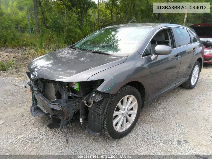 2012 Toyota Venza Le/Xle VIN: 4T3BA3BB2CU034012 Lot: 39947999