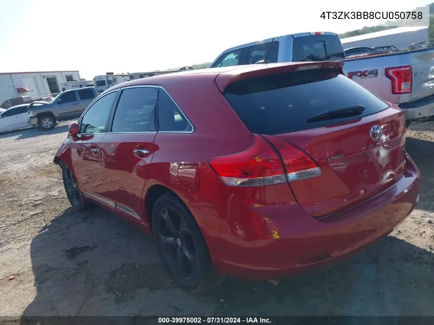 2012 Toyota Venza Xle V6 VIN: 4T3ZK3BB8CU050758 Lot: 39975002