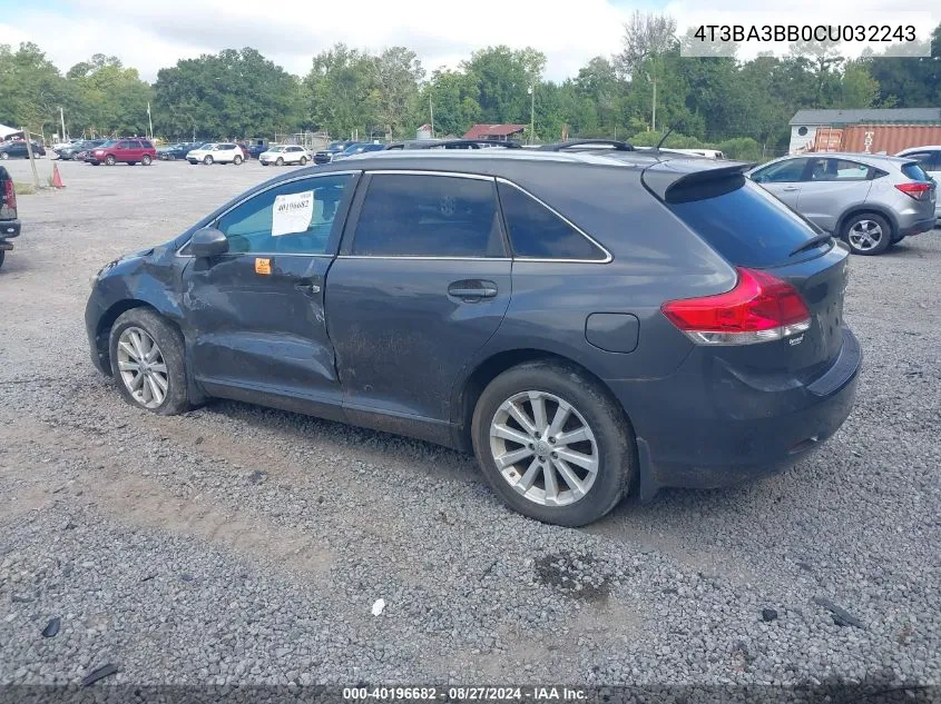 2012 Toyota Venza Le VIN: 4T3BA3BB0CU032243 Lot: 40196682