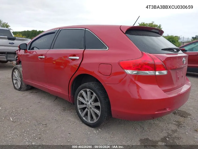 2012 Toyota Venza Le VIN: 4T3BA3BBXCU030659 Lot: 40228285