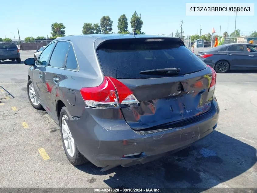 2012 Toyota Venza Xle VIN: 4T3ZA3BB0CU058663 Lot: 40247320