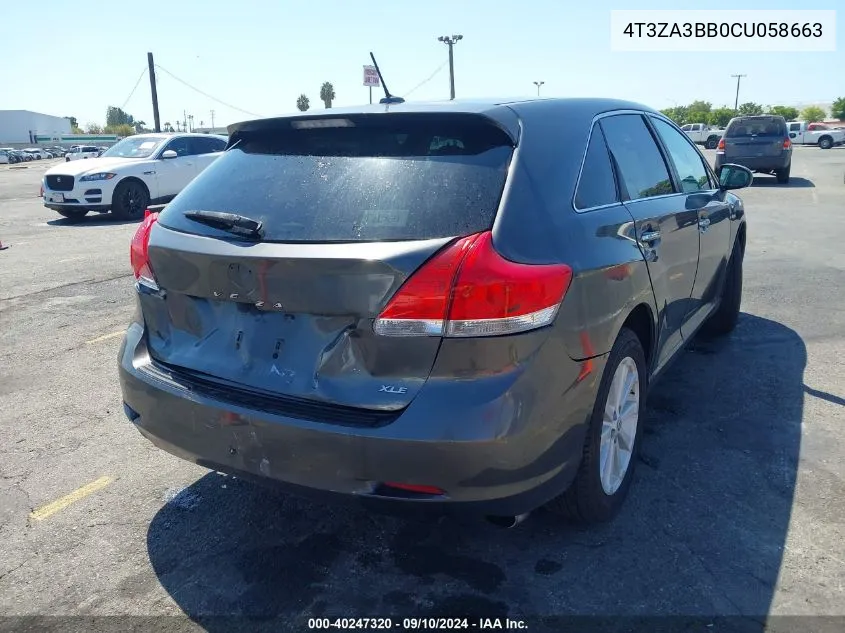 2012 Toyota Venza Xle VIN: 4T3ZA3BB0CU058663 Lot: 40247320