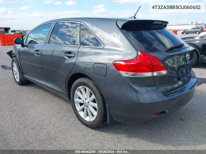 2012 Toyota Venza Le VIN: 4T3ZA3BB5CU060652 Lot: 40442290