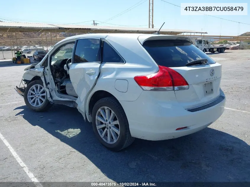 2012 Toyota Venza Le VIN: 4T3ZA3BB7CU058479 Lot: 40473575