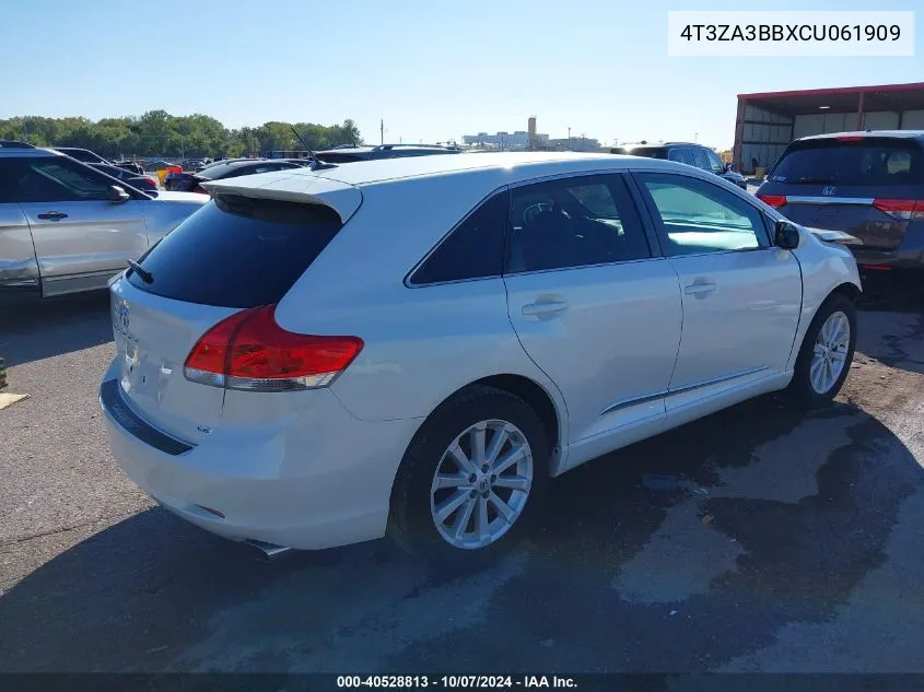 2012 Toyota Venza Le VIN: 4T3ZA3BBXCU061909 Lot: 40528813