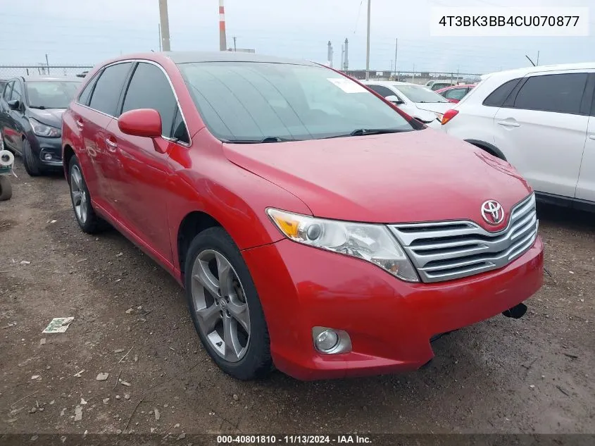 2012 Toyota Venza Xle V6 VIN: 4T3BK3BB4CU070877 Lot: 40801810