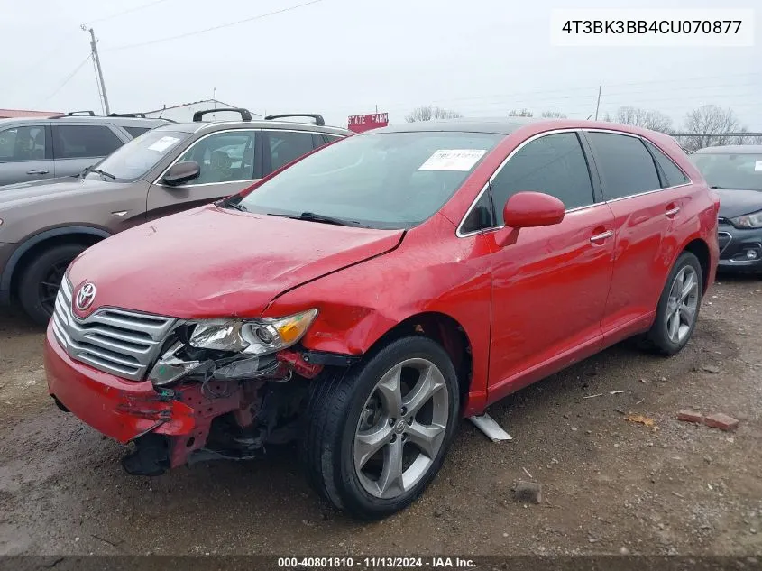 2012 Toyota Venza Xle V6 VIN: 4T3BK3BB4CU070877 Lot: 40801810