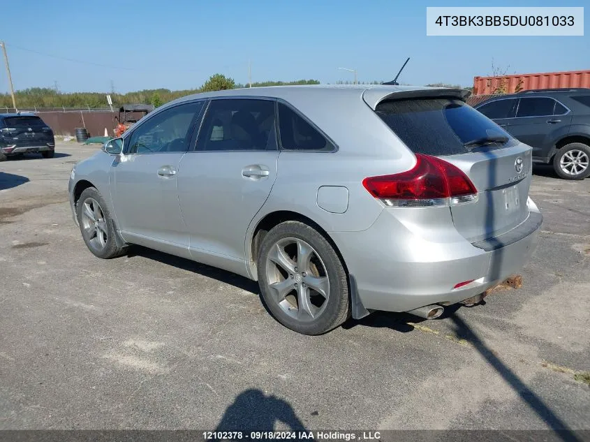 2013 Toyota Venza Base V6 VIN: 4T3BK3BB5DU081033 Lot: 12102378