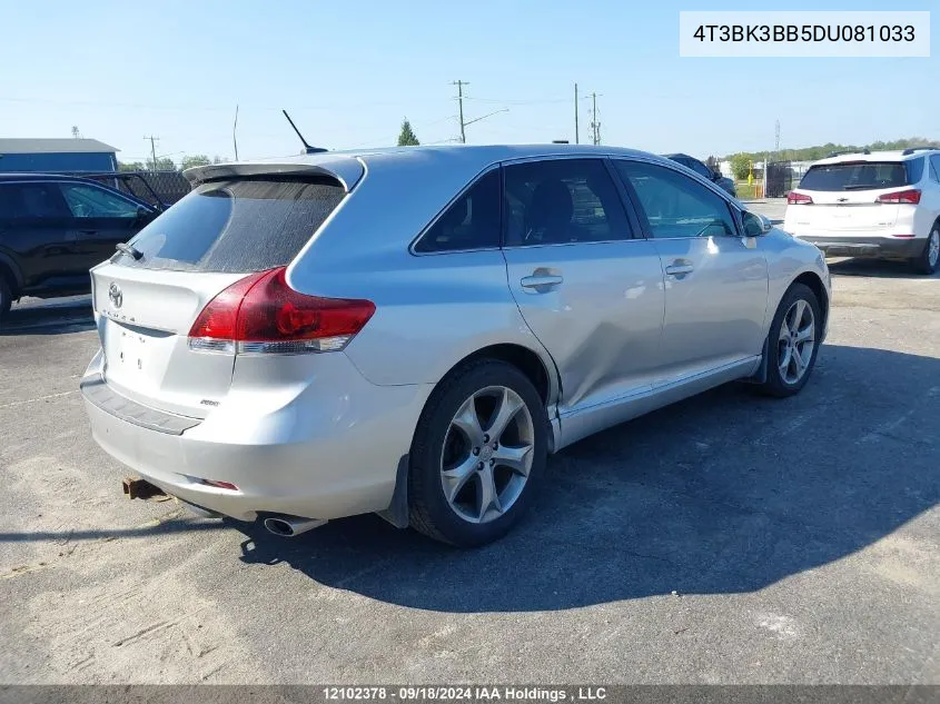 2013 Toyota Venza Base V6 VIN: 4T3BK3BB5DU081033 Lot: 12102378