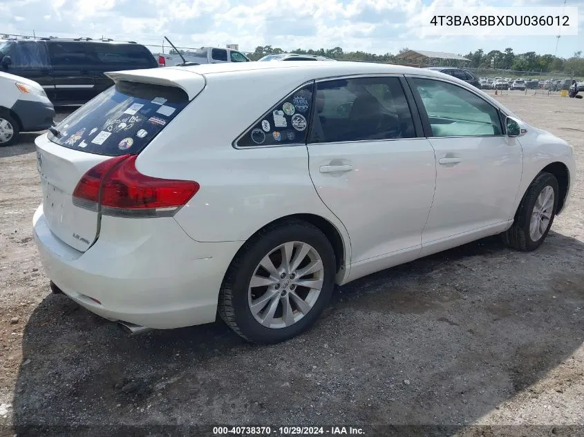 2013 Toyota Venza Le VIN: 4T3BA3BBXDU036012 Lot: 40738370