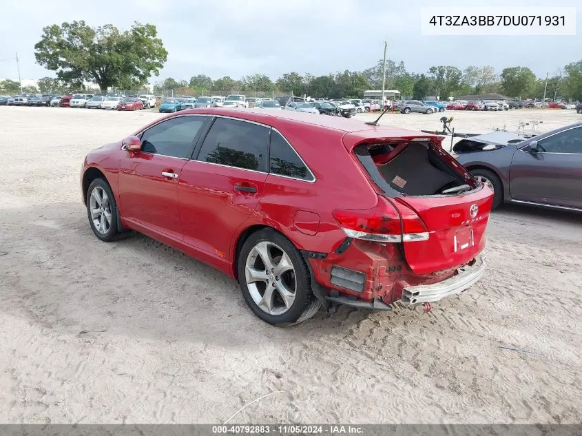 2013 Toyota Venza Le VIN: 4T3ZA3BB7DU071931 Lot: 40792883