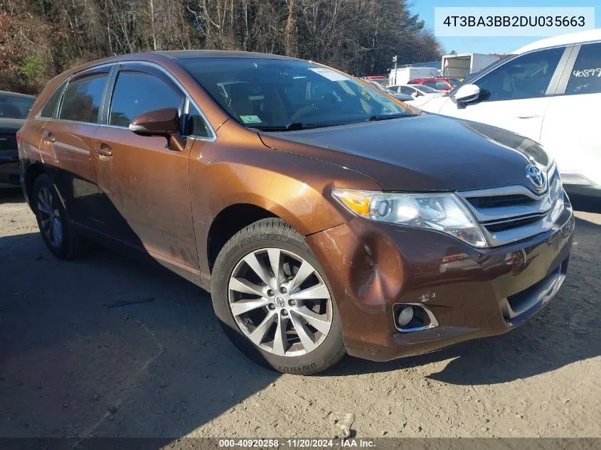 2013 Toyota Venza Le VIN: 4T3BA3BB2DU035663 Lot: 40920258