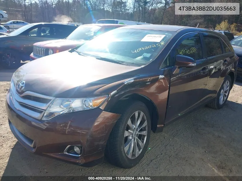 2013 Toyota Venza Le VIN: 4T3BA3BB2DU035663 Lot: 40920258