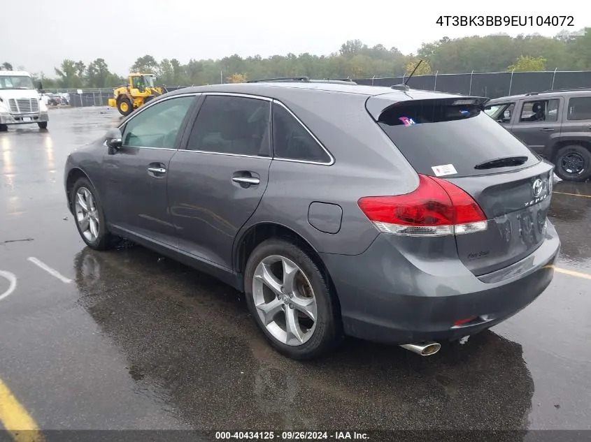 2014 Toyota Venza Xle V6 VIN: 4T3BK3BB9EU104072 Lot: 40434125