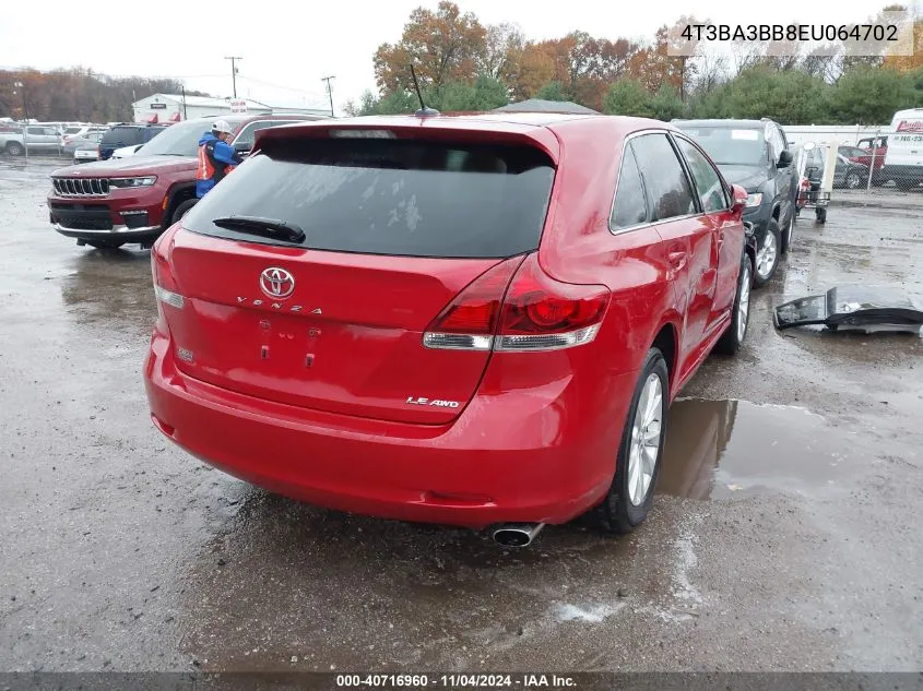 2014 Toyota Venza Le VIN: 4T3BA3BB8EU064702 Lot: 40716960