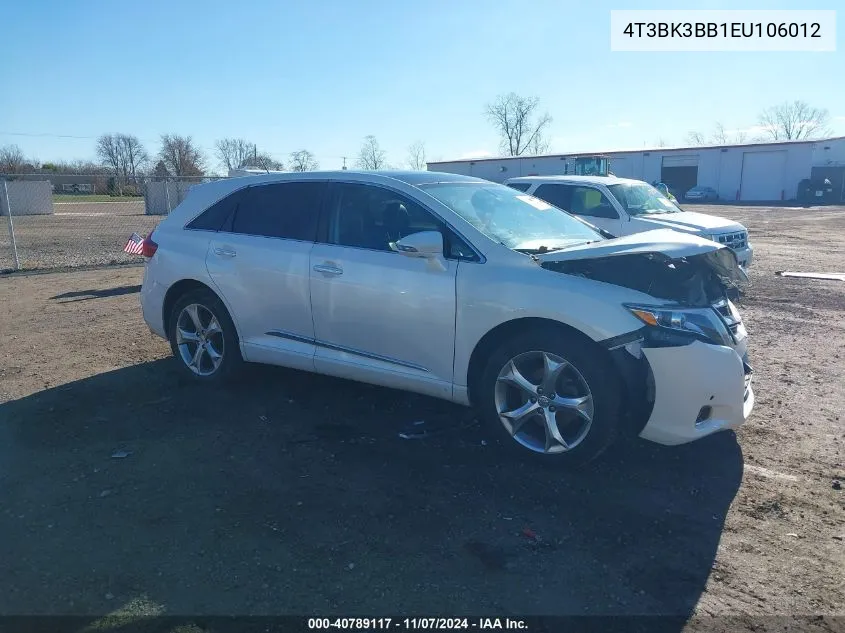 2014 Toyota Venza Limited V6 VIN: 4T3BK3BB1EU106012 Lot: 40789117