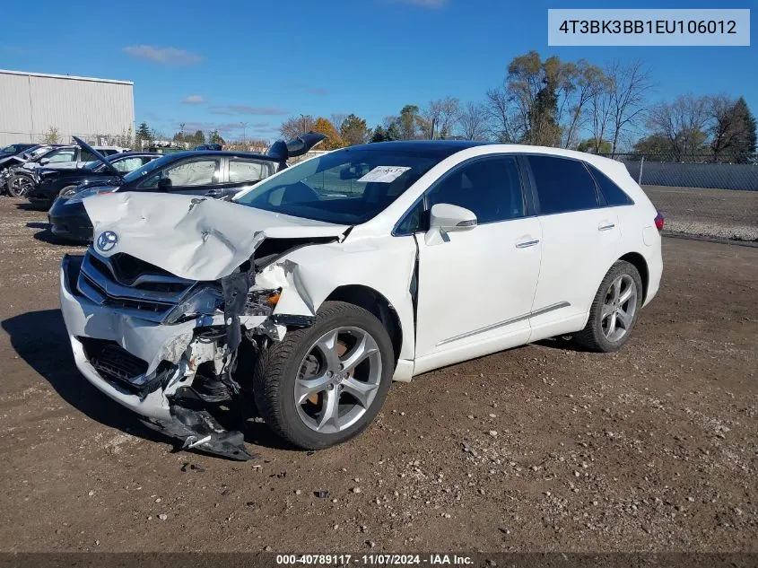 2014 Toyota Venza Limited V6 VIN: 4T3BK3BB1EU106012 Lot: 40789117