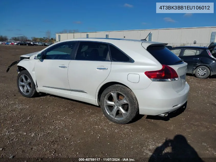 2014 Toyota Venza Limited V6 VIN: 4T3BK3BB1EU106012 Lot: 40789117