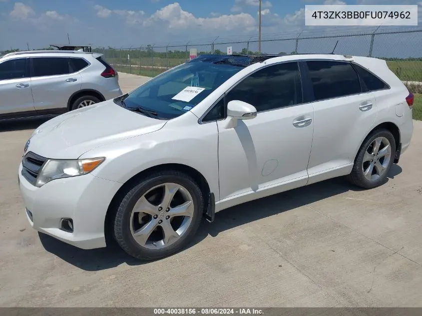 2015 Toyota Venza Xle V6 VIN: 4T3ZK3BB0FU074962 Lot: 40038156